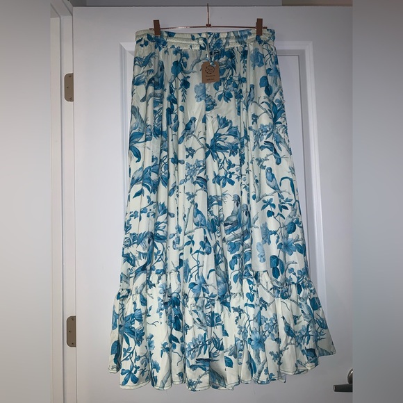 A rare Bird NWT BIRD OF PARADISE CREAM & TURQUOISE PANTS OS - Picture 4 of 15